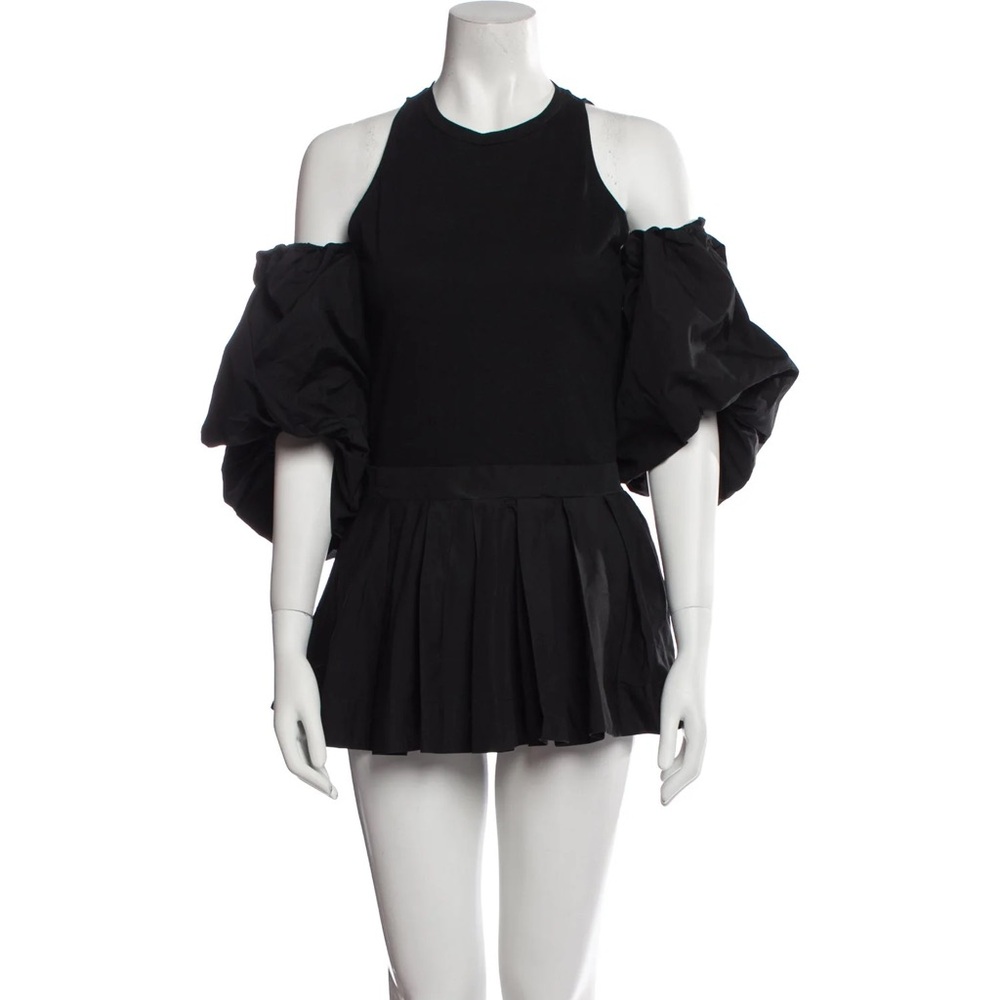 NWT Alexander McQueen Off Shoulder Cotton Top with Puff Sleeves in Black